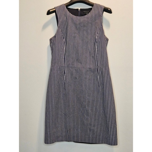 Theory Dresses & Skirts - Theory Namra Medley Stripe Sleeveless Sheath Dress Navy Blue White Size 8